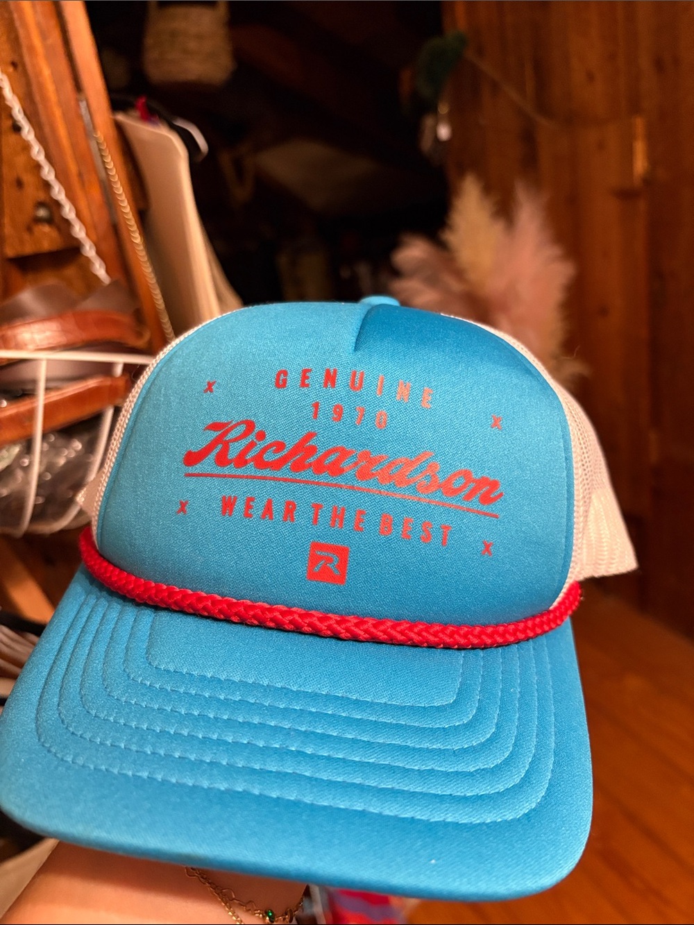 Richardson Blue Trucker Hat with Red Accents